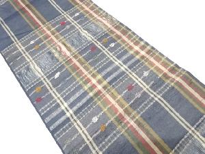 紗　変わり織　格子に水玉模様織り出し　名古屋帯